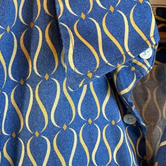 Maus & Hoffman VTG Blue Patterned Button Up Short Sleeve Shirt L Read - Picture 3 of 8
